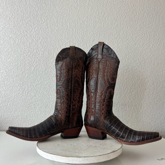 Rod Patrick Womens Cowboy Boots 10AAA Brown Caiman Western Tall Pointed Toe - Picture 7 of 12